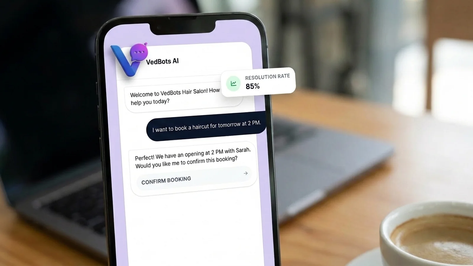 VedBots custom AI chatbot product homepage